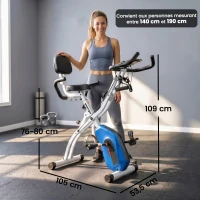 SPORTNOW Vélo d'Appartement Pliable Vélo de Fitness 3 en 1 Silencieux Connecté Kinomap Bluetooth et Zwift 105x53,5x109cm Bleu(m-3)