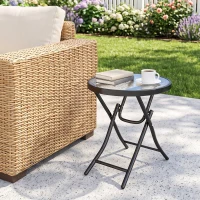 Outsunny Tavolo da Giardino Pieghevole in Metallo e Ripiano in Vetro Φ45x50cm(m-2)