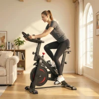 SPORTNOW Vélo d'Appartement Silencieux avec Résistance Réglable, APP Connectez via Bluetooth, Écran LCD, 111,5x52,5x114,5cm, Noir(m-15)