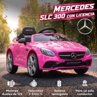 AIYAPLAY Coche Eléctrico para Niños de +3 Años, Mercedes SLC 300, Coche Eléctrico 12V, con Mando a Distancia 2,4 G, Ruedas Traseras con Suspensión, Faros LED, Música, USB, Motor Doble, Rosa(m-4)