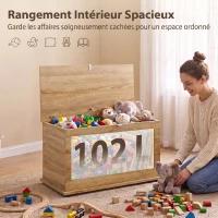 HOMCOM Coffre de Rangement, Banc de Rangement avec Couvercle Rabattable et Charnières de Sécurité, 80 x 40 x 45 cm, Naturel(m-4)