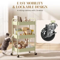 HOMCOM Three-Tier Steel Storage Trolley - Green(m-5)