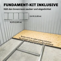 Outsunny Abri de jardin 5,4 m² 2,77 x 1,95 x 1,92 m kit de fondation porte coulissante ventilations acier galvanisé, gris(m-6)