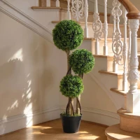 HOMCOM Planta de Boj Artificial de 3 Esferas con Macetero Incluido y Base Reforzada Altura 90 cm(m-4)