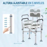 HOMCOM Silla de Ducha con Asiento Ranurado Altura Regulable Antideslizante Respaldo y Reposabrazos Carga 136 kg Gris(m-5)