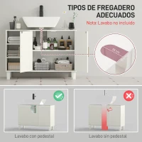 HOMCOM Mueble bajo Lavabo Mueble de Baño Moderno con 2 Puertas y Estantes Ajustables 90x30x63 cm Crema(m-4)