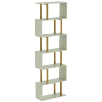 HOMCOM S-Shaped Bookshelf, 5-Tier Bookcase, Freestanding Storage Shelves with Anti-Tip Strap for Living Room, Light Green(m-1)
