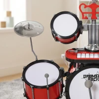 HOMCOM Kids Drum Set for Beginners, Drum Kit with Toy Microphone, Cymbal, Pedal & Drumsticks, Educational Musical Toy, Red(m-9)