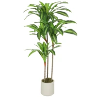 HOMCOM Kunst Dracaena Boom 120 cm met flexibele stammen en witte pot voor woonkamer, slaapkamer of kantoor(m-1)