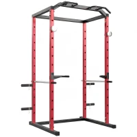 SPORTNOW Jaula de Potencia Rack de Sentadillas con Barra Dominadas Estación de Fondos Ajustable para Casa Gimnasio Carga 460 kg(m-1)