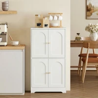 Homcom Alacena de Cocina, Armario Alto con 2 Estantes Ajustables, Aparador con 4 Puertas Abovedadas 60X30X110 cm, Blanco(m-8)