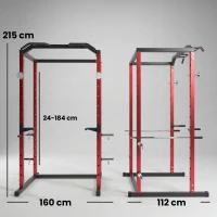 SPORTNOW Jaula de Potencia Rack de Sentadillas con Barra Dominadas Estación de Fondos Ajustable para Casa Gimnasio Carga 460 kg(m-3)