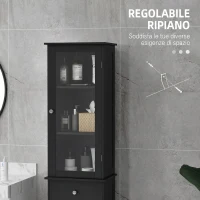 kleankin Mobile Colonna Bagno Salvaspazio con Armadietto, Cassetto e Ripiani in MDF, 40x27x171.5cm, Nero(m-7)