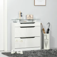 HOMCOM Zapatero Estrecho de 2 Puertas Mueble Zapatero para 16 Pares de Zapatos con Cajón Estante Abierto y Encimera de Vidrio para Pasillo Entrada 89x23x96 cm Blanco(m-2)