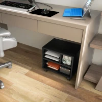 HOMCOM Support d'imprimante meuble de rangement bureau caisson 3 compartiments ouverts 40 x 30 x 36 cm noir(m-7)