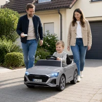AIYAPLAY Elektro-Kinderauto, 12V Audi Q8, 3-5 km/h, Fernsteuerung, Scheinwerfer, Musik, Grau(m-2)