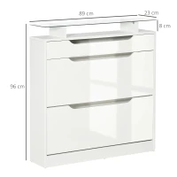 HOMCOM Zapatero Estrecho de 2 Puertas Mueble Zapatero para 16 Pares de Zapatos con Cajón Estante Abierto y Encimera de Vidrio para Pasillo Entrada 89x23x96 cm Blanco(m-3)