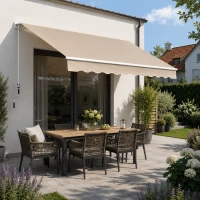 Outsunny Gelenkarmmarkise Markise 4,5 x 3m Verstellbare Terrassenmarkise Sonnenschutz mit Alu-Rahmen & Handkurbel Balkonmarkise für Balkon, Terrasse Beige(m-2)