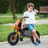 AIYAPLAY Moto Eléctrica para Niños 12V 2 Motores Suspensión Trasera Ruedas de Apoyo Desmontables Música Niños 3-6 Años Naranja(m-3)