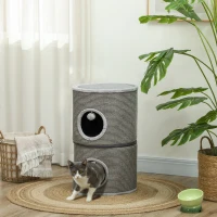 PawHut Tour pour chat modulable tonneau griffoir chat avec fermeture éclair séparable 3 niveaux deux balles Ø 42 x 69H cm gris(m-10)