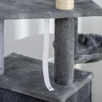 PawHut Albero Tiragraffi per Gatti Alto 127 cm con Pali Graffiatoi in Sisal, Rampa, Cesto, Cuccia, Amaca, Grigio(m-8)