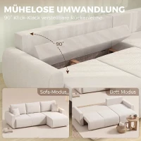 HOMCOM Slaapbank met omkeerbare chaise longue, L-vormige 3-zitsbank in velours, crème wit(m-4)