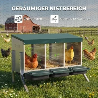 PawHut Legenest für Hühner, Abrollnest mit Belüftungslöchern, 3 Fächer, Hühnernest für 3 Hühner, 84 x 55 x 61 cm, Silber(m-4)