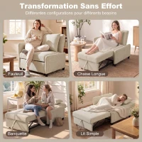 HOMCOM Fauteuil Convertible 1 Place, Fauteuil-Lit Clic-Clac 4 en 1 Rembourré en Chenille, Dossier Réglable, Assise Large, Beige(m-4)