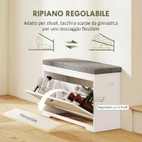 HOMCOM Panca Scarpiera da Ingresso con Seduta Imbottita, Anta a Ribalta e Scaffale Regolabile, per 6-8 Paia, Bianco(m-6)