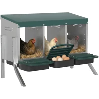 PawHut Legenest für Hühner, Abrollnest mit Belüftungslöchern, 3 Fächer, Hühnernest für 3 Hühner, 84 x 55 x 61 cm, Silber(m-12)