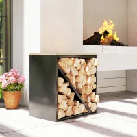 Outsunny Portalegna da Interno 2 in 1, Supporto per Legna Rialzato con Divisorio, Porta Legna per Interni per Caminetti, 58x36x60 cm, Nero(m-10)