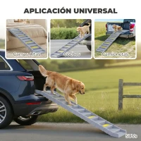 PawHut Rampa para Perros Plegable 154 cm Rampa para Perros para Coche Cama con 10 Escalones Antideslizantes Carga 25 kg Gris(m-7)