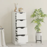HOMCOM 4-Drawer Bathroom Cabinet, Freestanding Narrow Storage Cabinet with Groove Handles for Small Spaces, White(m-7)