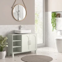 HOMCOM Meuble sous lavabo meuble de salle de bain avec placard à deux niveaux étagères réglables 90l x 30P x 63H cm crème(m-2)