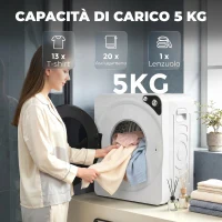 HOMCOM Asciugatrice Portatile da 1000W con 5 Programmi e Timer, in PCM e Acciaio Inox, 49x43x61 cm, Bianco(m-5)