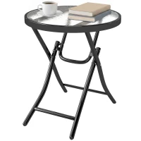 Outsunny Tavolo da Giardino Pieghevole in Metallo e Ripiano in Vetro Φ45x50cm(m-11)