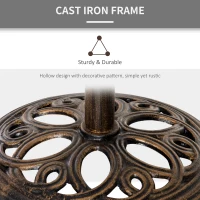 Outsunny 11.5 kg Cast Metal Round Patio Umbrella Base Stand, Umbrella Holder for Outdoor, Patio, Garden, Bronze Tone(m-5)
