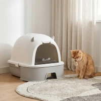 PawHut Katzentoilette Edelstahl mit abnehmbarem Deckel, Schaufel & Aktivkohlefilter für kleine bis mittelgroße Katzen, Grau(m-2)