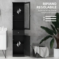 kleankin Mobile Colonna Bagno Salvaspazio con Armadietto, Cassetto e Ripiani in MDF, 40x27x171.5cm, Nero(m-6)