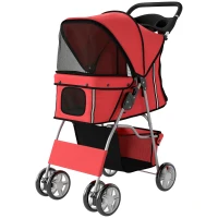 PawHut Hundewagen Faltbar Hundebuggy mit Reflektorstreif Aufbewahrungskorb Kissen für kleine Hunde bis 10 kg 77x44x102cm Rot(m-11)