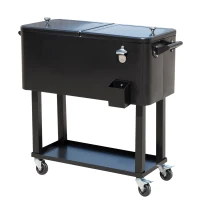 Outsunny Geleira para Bebidas Carro Refrigerado para Bebidas 75,7 L com Rodas Abridor de Garrafas e Prateleira 90x39x83 cm Preto(m-11)