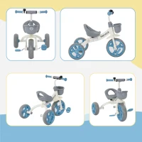 AIYAPLAY Tricycle enfant évolutif, tricycle pour enfants de 2 à 5 ans avec panier avant et roues EVA, 72 x 52 x 61 cm, bleu(m-8)