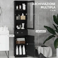 kleankin Mobile Colonna Bagno Salvaspazio con Armadietto, Cassetto e Ripiani in MDF, 40x27x171.5cm, Nero(m-4)