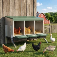 PawHut Legenest für Hühner, Abrollnest mit Belüftungslöchern, 3 Fächer, Hühnernest für 3 Hühner, 84 x 55 x 61 cm, Silber(m-9)