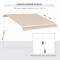Outsunny Gelenkarmmarkise Markise 4,5 x 3m Verstellbare Terrassenmarkise Sonnenschutz mit Alu-Rahmen & Handkurbel Balkonmarkise für Balkon, Terrasse Beige(m-6)