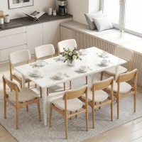 HOMCOM Eettafel voor 8 personen, moderne keukentafel met massiefhouten poten, 180 cm, crème(m-8)