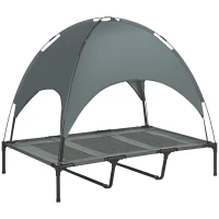 PawHut Lit Chien Sureleve avec Parasol, Lit de Camp Chien Chat sur Pieds Tissu Oxford Respirant, Anti-UV Cadre en Métal Sac de Transport Inclus Couchage Extérieur pour Chat 122 x 92 x 108 cm Gris Noir(m-12)