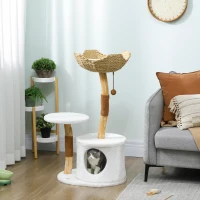 PawHut Arbre à chat tour de jeux pour chats griffoirs plate-forme lit niche coussin moelleux lavable, 55 x 45 x 102 cm blanc(m-2)