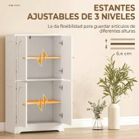 Homcom Alacena de Cocina, Armario Alto con 2 Estantes Ajustables, Aparador con 4 Puertas Abovedadas 60X30X110 cm, Blanco(m-6)