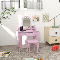 ZONEKIZ Coiffeuse pour enfant avec tabouret et miroir, table de maquillage avec tiroir et 2 compartiments, 55x36x86cm, rose(m-10)